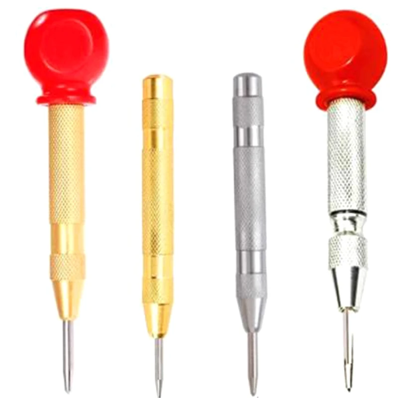 4 Pack Automatic Center Punch, Spring Loaded Center Hole Punch With Adjustable Tension, Awl Puncher With Cushion Cap