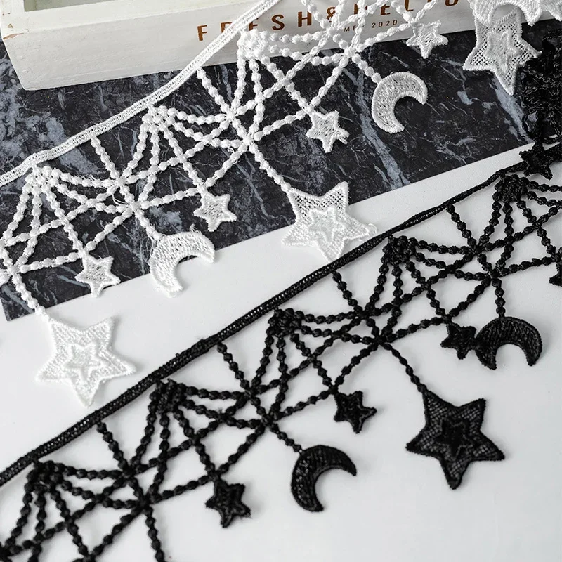 1 Yard Black And White Star Moon Water-Soluble Lace Wedding Clothing Accessories Decoration DIY Collar Sleeve Fabric