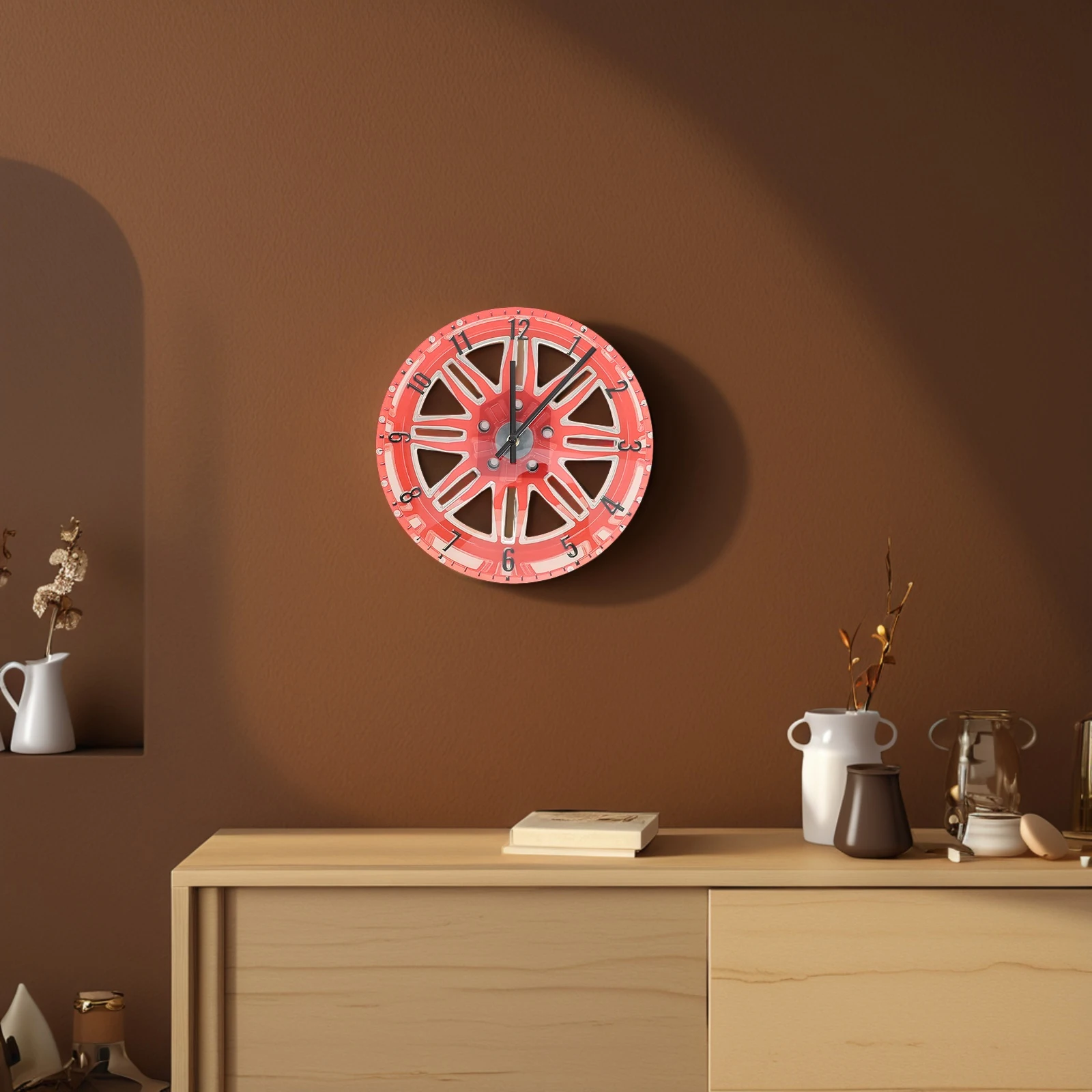 

Car Wheel Wall Clock Farmhouse Vintage Decor Mute Acrylic Metal Decorative
