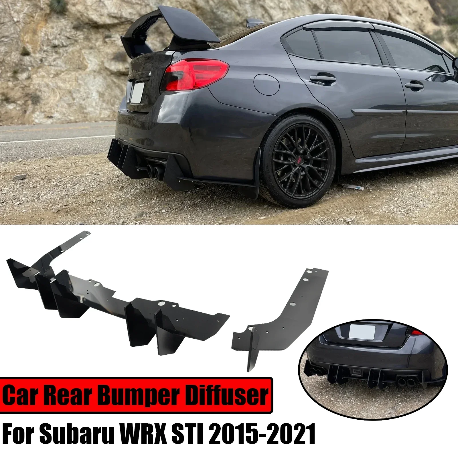 

G4 Style Car Rear Bumper Diffuser Aprons With Side Winglet Splitter Spoiler Shark Fin Lip Spats For 2015-2021 Subaru WRX STI