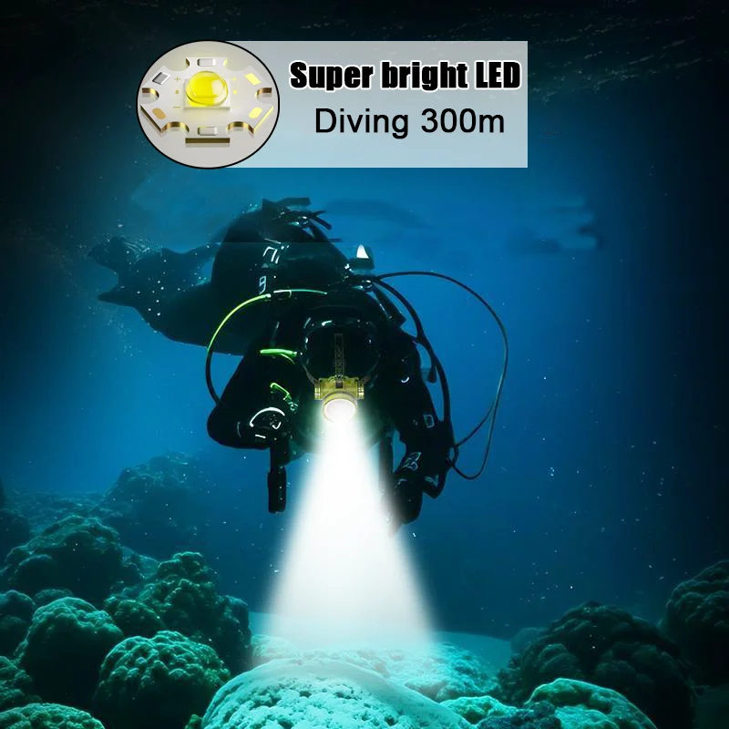 60000LM Super Powerful LED Diving Headlamp Type C Rechargeable Head-Mounted Flashlight Strong Light Professional Diving Headlamp