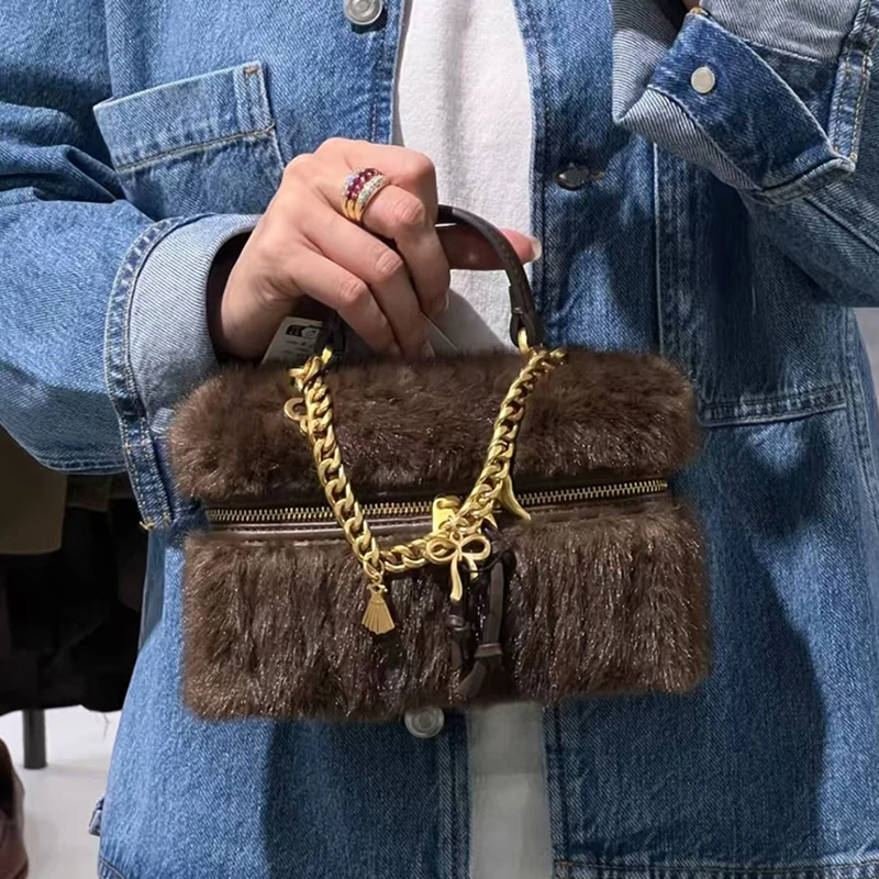 Bolso de lujo con diseño de marca para banquetes, billetera regordeta de piel sintética, decoración de cadena Vintage, bolso de hombro con cremallera, bolsa de cosméticos en forma de caja