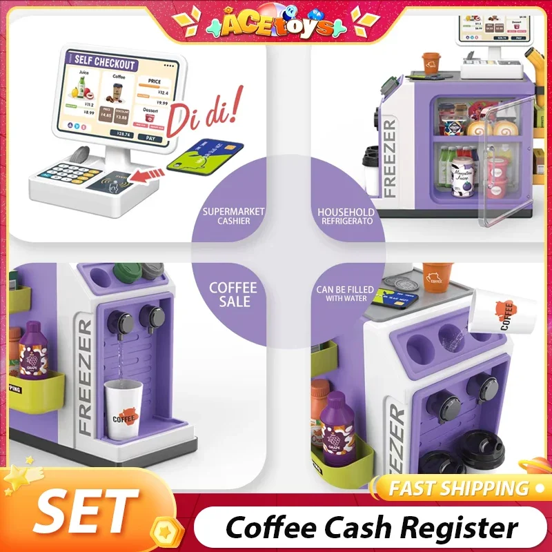 

Мини-кофейный кассовый аппарат со светом и музыкой, имитация вращения, забавный прочный домашний торговый стол для девочек, набор игрушек для девочек