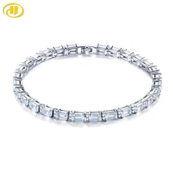 Natural Aquamarine Solid Silver Bracelet 8 Carat Genuine Light Blue Gemstone Women Anniversary Wedding Jewelrys S925 Top Quality