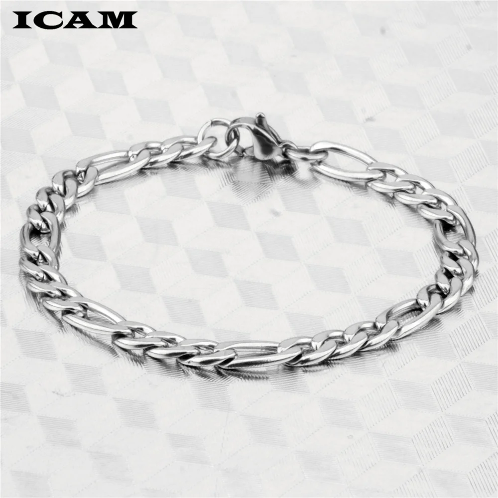 ICAM Beautiful Elegant wedding women men silver color 3-11MM Flat Figaro Bracelet high quality fashion classic jewelry wholesale