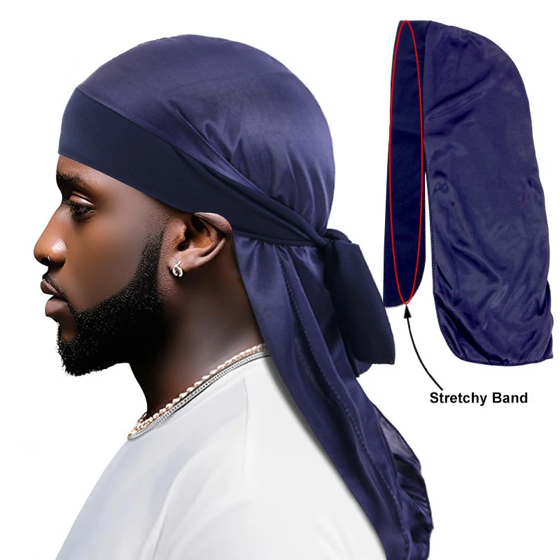 Unisex Men Silky Durag Black Stain Durags Women Unisex Bandanas Long Tail Doo Du Rag Sports Cap Headscarf Hijab Head Wrap Turban