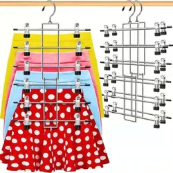 6 Layer Clothes Hangers Multilayer Skirt Trouser Hanger for Pants Non Slip Metal Hanger Clips Clothing Storage Rack Holder