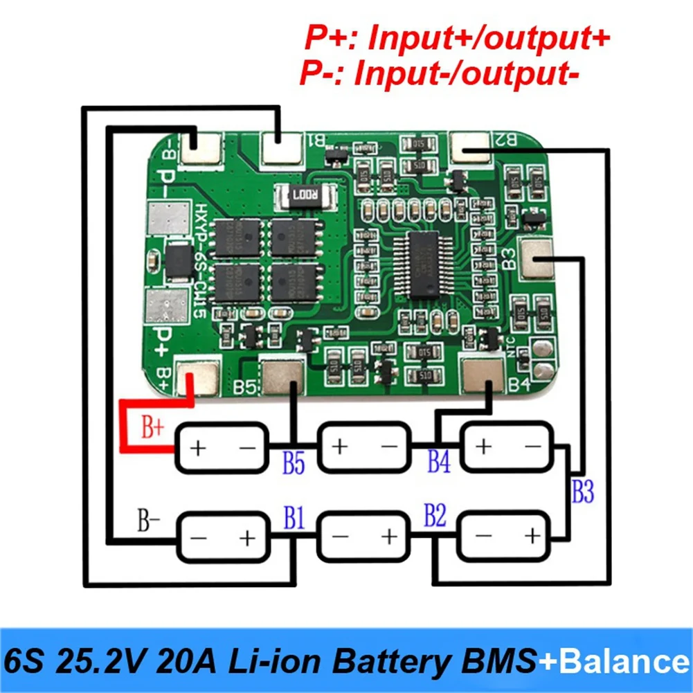 6S 25.2V 20A BMS Lithium Battery Board with Balancing for 25V Screwdriver and 24V Battery Pack Use