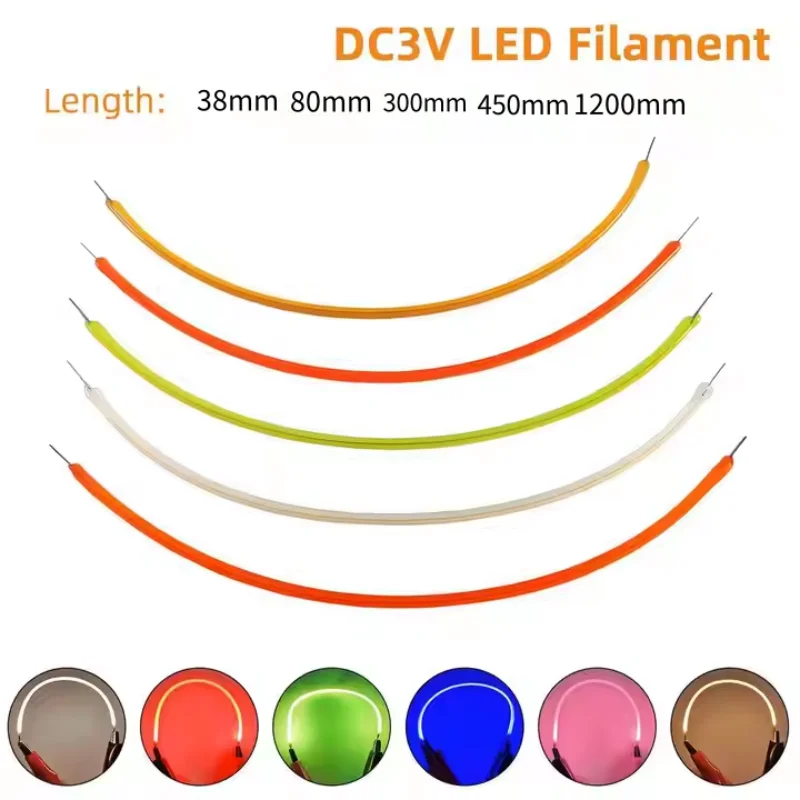 

DC 3V LED Filament Flexible 38/80/300mm Edison Bulb Lamp Part 2200K Pink Red Blue COB LED Bulb Diode Decorative DIY Incandescent