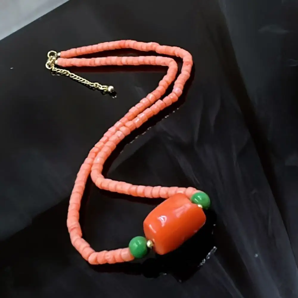 4mm 17-20inch Birthday Jewelry Gift Natural Sea Bamboo Orange Coral Short Charm Pendant Necklace