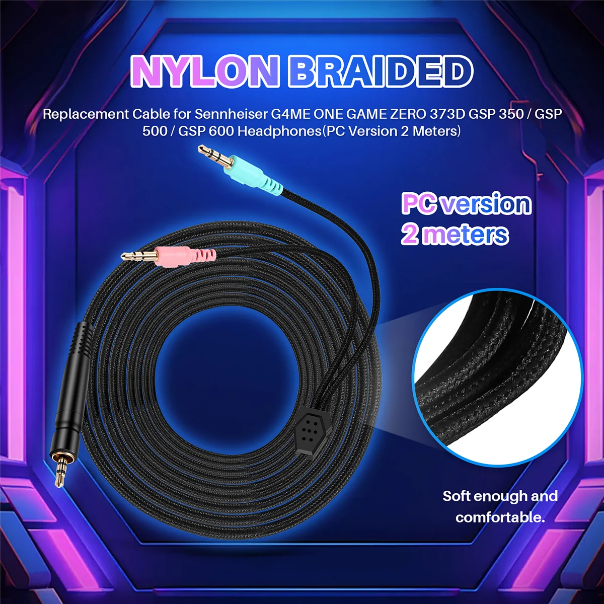 كابل بديل B14C لسماعات الرأس Sennheiser G4ME ONE GAME ZERO 373D GSP 350 / GSP 500 / GSP 600 (إصدار الكمبيوتر الشخصي 2 متر)