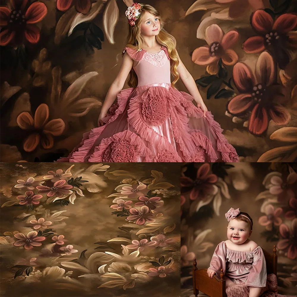 

Hand Painting Retro Oil Painting Flower Backdrop Pregant Kids Portrait Photocall Props Art Floral Abstract Texture Background