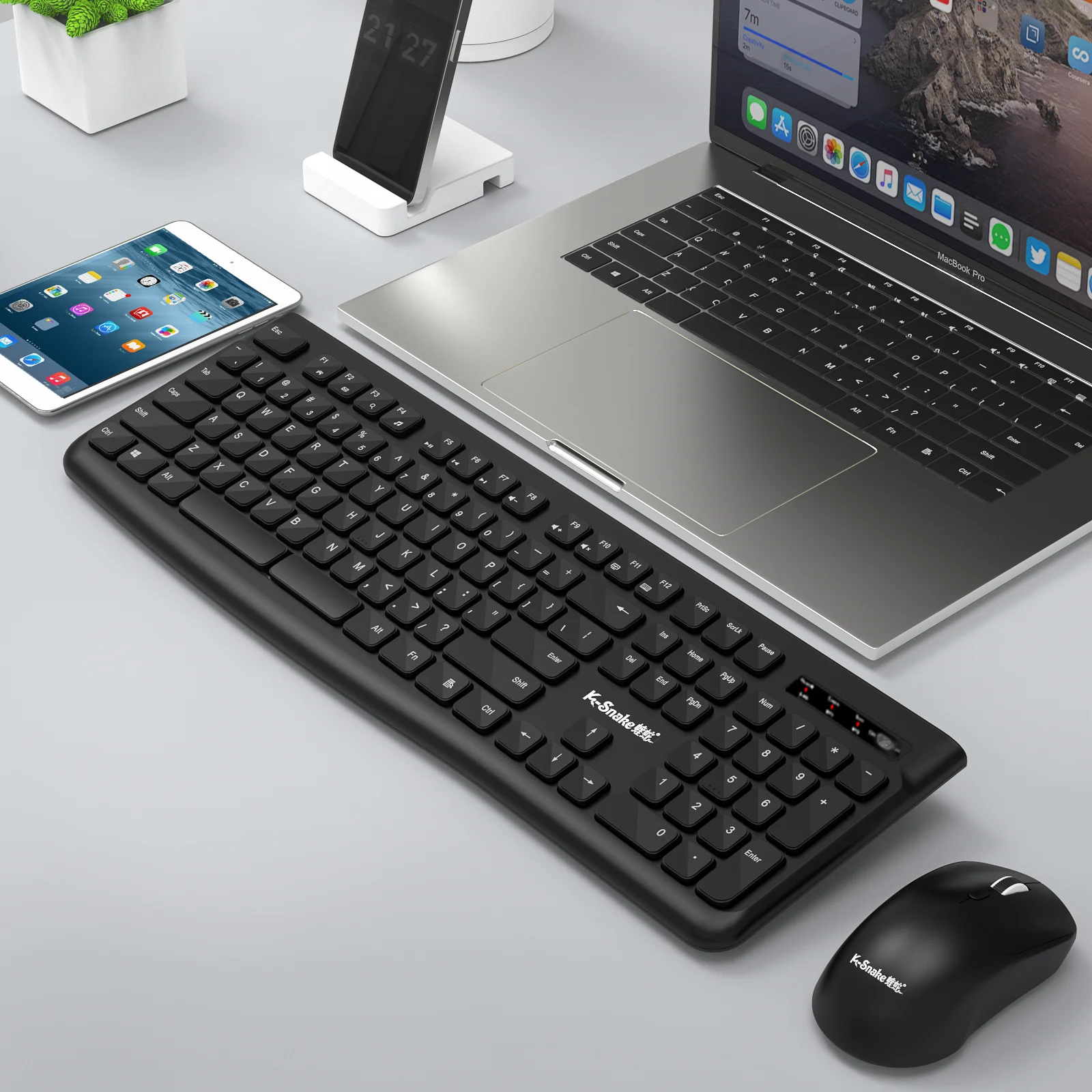 

K-Snake WK900 Wireless Bluetooth Keyboard and Mouse Combo，104keys Membrane Dual-Mode Keyboard With Quite Click