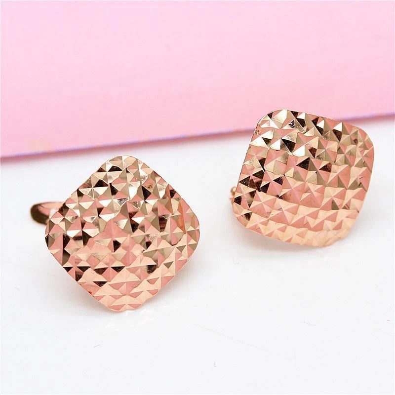 585 purple gold square gypsophila earrings for women14k rose gold fashion Chinese style sparkling engagement jewelry