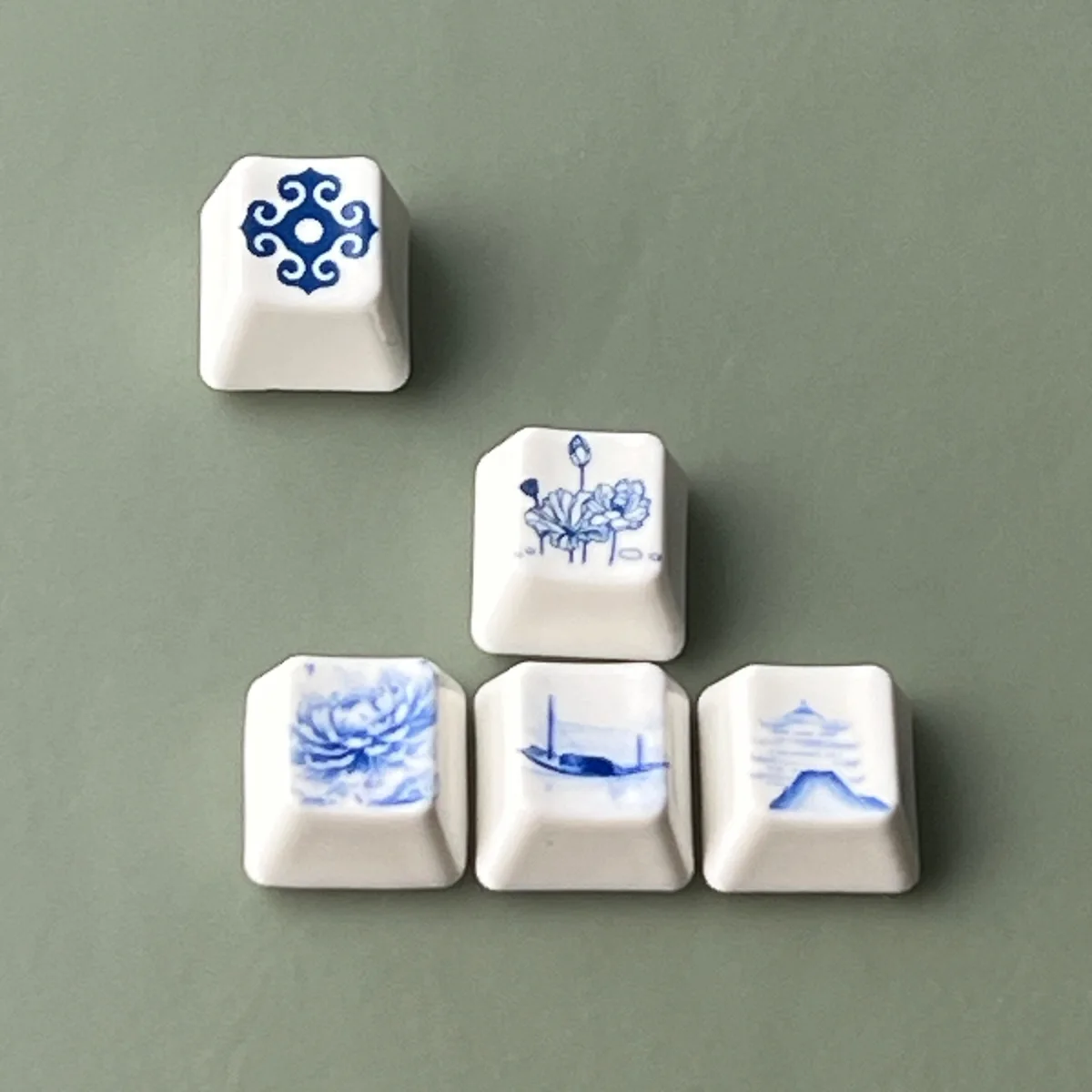 AttackFox Ceramic Keycap WASD and ESC Key Custom Keycaps for Mechanical Keyboard Caps 5 Keys Set Factory Height Artisan Key Caps