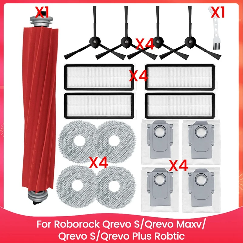 For Roborock Qrevo S/Qrevo Maxv/Qrevo S/Qrevo Plus Robtic Vacuum Cleaner Main Side Brush Hepa Filter Mop Cloth Dust Bags-AT36