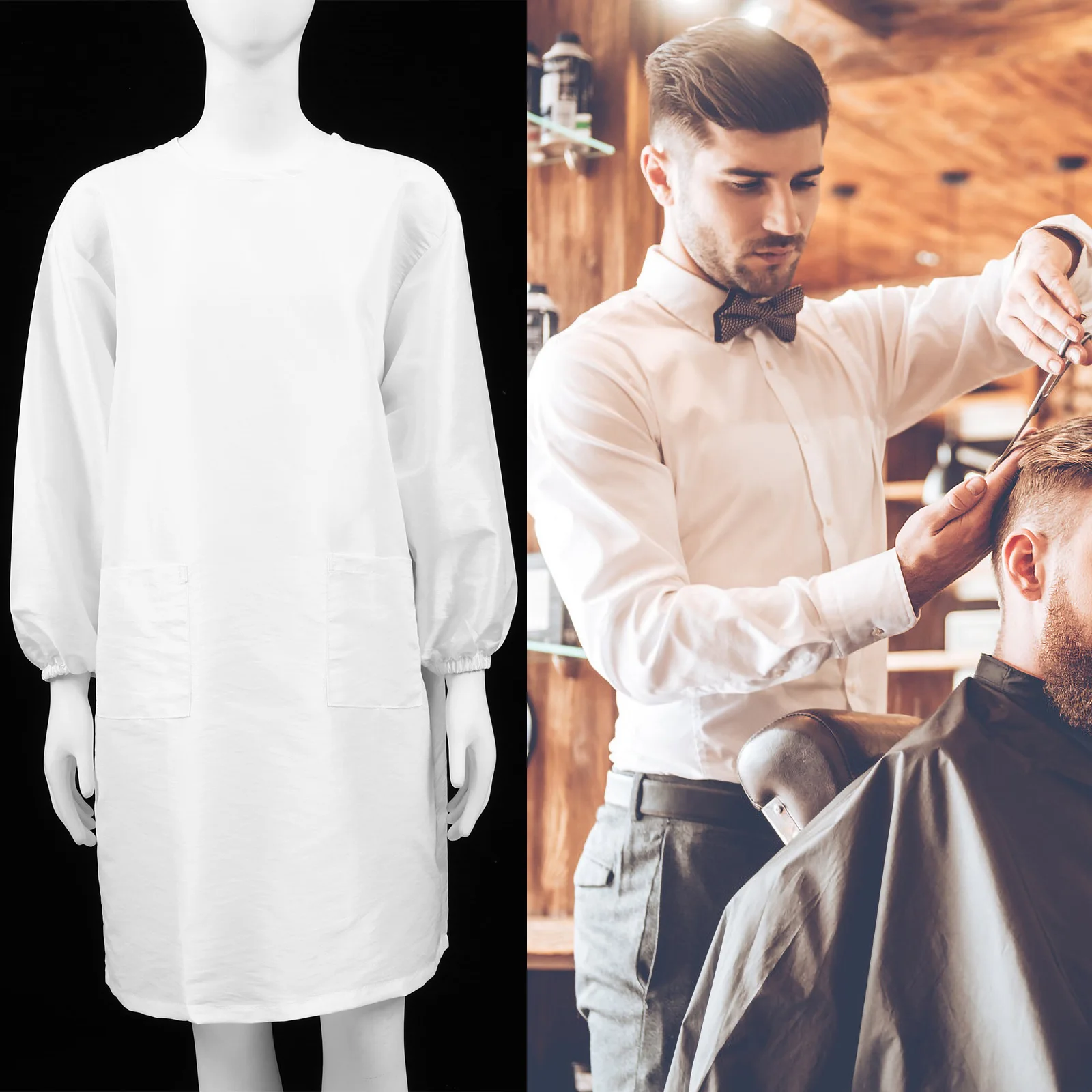 

Barber Shop Work Apron Long Sleeve Salon Clothes Hairdresser Hair Stylist Cosmetologist Hair Cutting Durable Reusable