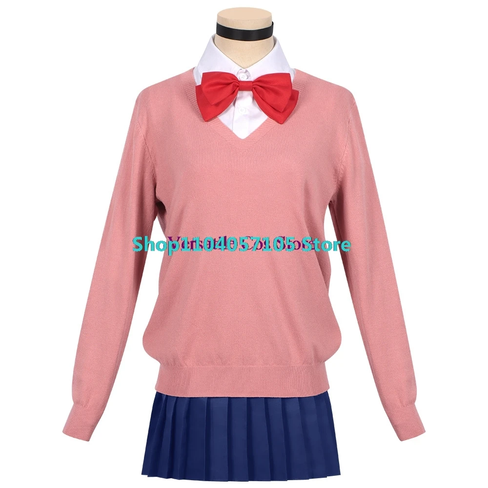 Anime Dandadan Momo Ayase Cosplay Costume Pink Top Blue Skirt School Uniform Earrings Socks Halloween Party Uniform Women Props