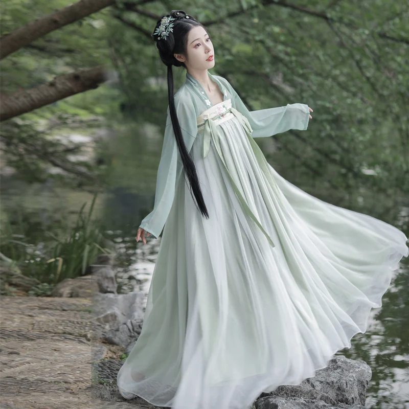 Traditional Hanfu for Women 2023 Spring Chinese Tang Dyansty Green Purple Fairy Chest Length Skirt Embroidery Costumes Full Sets