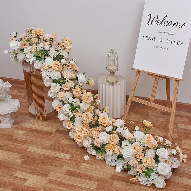 

Luxury Artificial Rose Flower Rows with Green Leaf Design for Wedding Table Centerpieces Backdrop Wall Arches Party Stage Decor