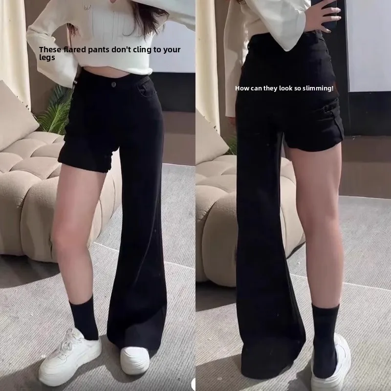 

High Waist Flared Jeans Women's Slimming High Rise Wide Leg Loose Fit Bootcut Pants Black Casual Cotton Stretch Denim