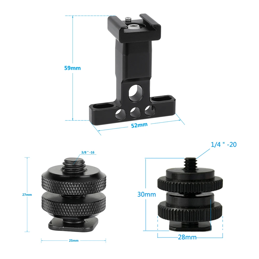 HDRIG Camera 1/4" & 3/8" Cold Shoe Mount With 1/4" Thread Holes Support Holder Lock Nuts For Camera Cage