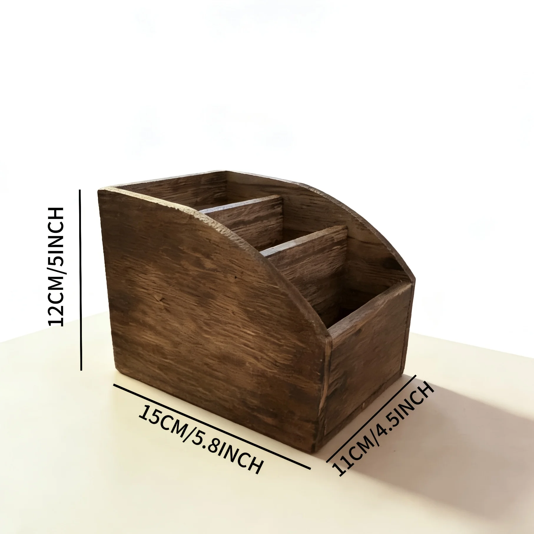 Vintage Solid Wood Remote Control Storage Box Multi Compartment Desk Organizer For Bedroom Nightstand Living Room Desktop Storag view 3