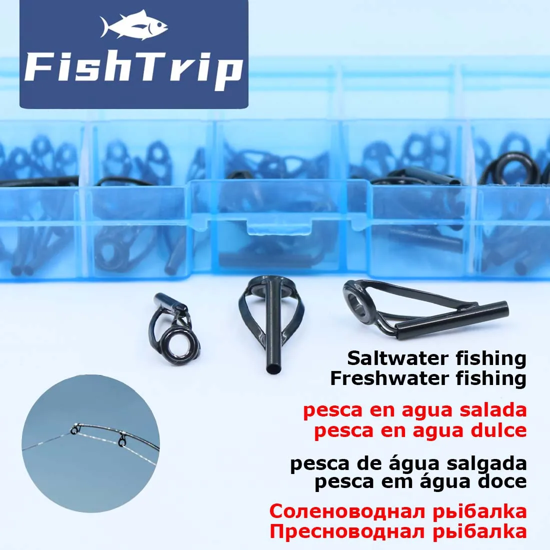 FishTrip Kit di riparazione punta guida canna da pesca Sostituzione punta superiore nera 5-50 pezzi Riparazione edifici con anello in ceramica con struttura in acciaio inossidabile