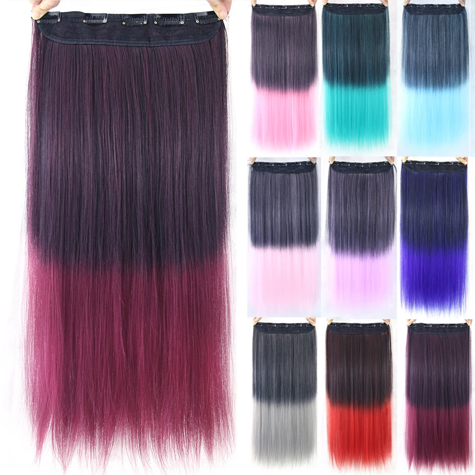 Soowee Synthetic Straight Fusion Clip in Hair Extensions Hairpins Ombre Burgundy Hair One Piece Aplique De Cabelo Nephaar