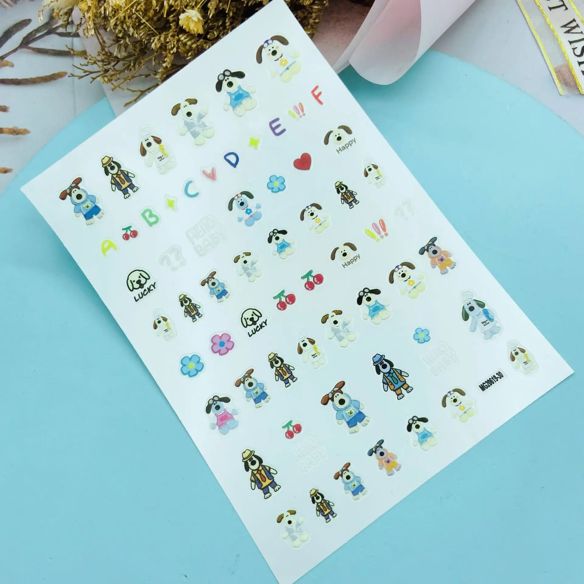 DIY Japanese Style Back Glue Traceless Nail Stickers New Design of Long Eared Lovely Dogs Serious Dry Nail Decals Nail Art Women