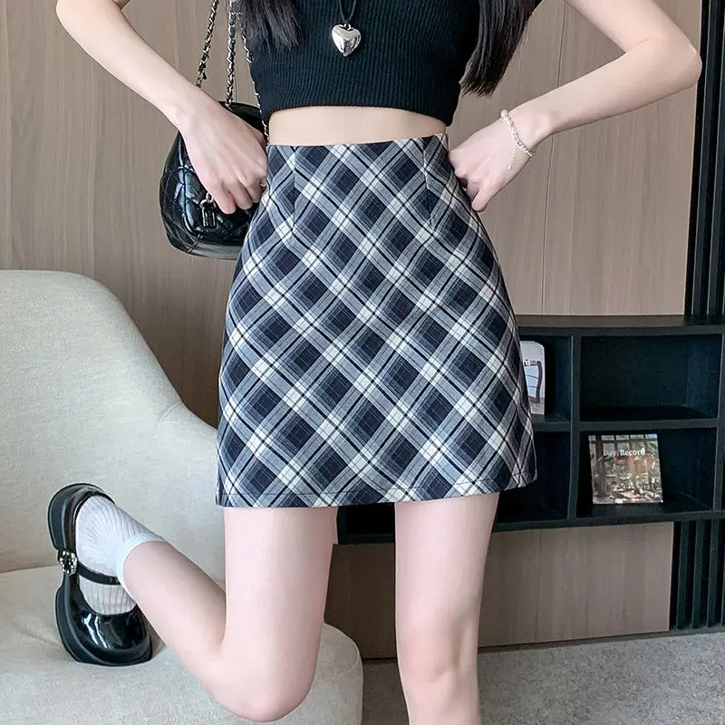 Jupe à carreaux rétro à carreaux, Style collège, taille haute, amincissante, nouvelle collection