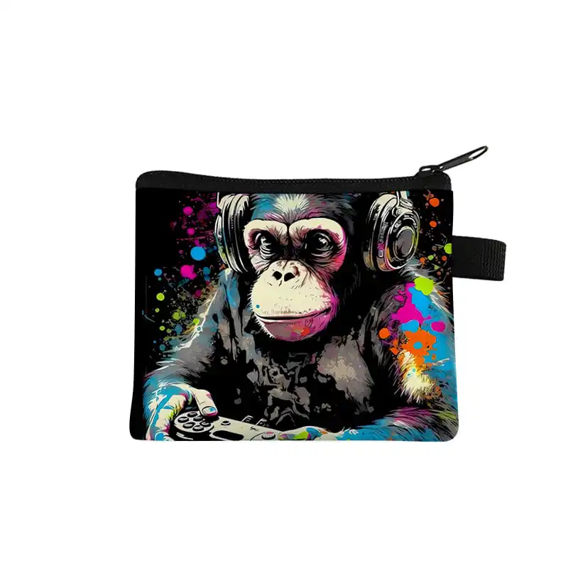 Münzgeldbörse mit Orangutan-Muster, niedliche Geldbörse für Jungen/Mädchen, Kinder, beste Geschenke, 2D flache Cartoon-Aufbewahrungstasche, Münzgeldbörse