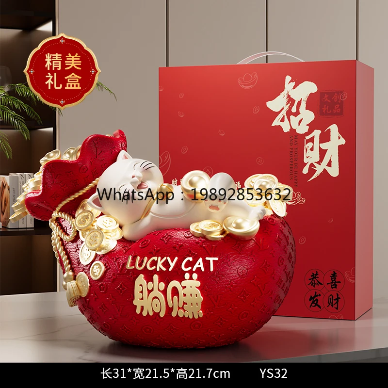 ZC New Chinese Style Lucky Cat Ornament Living Room Storefront Decoration Housewarming Opening Gift for Friends