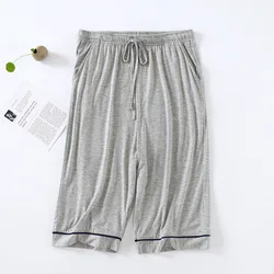 Elastic Waist Sleep Pant Pajamas Men Solid Color Nightwear Modal Cropped Pants Summer Homewear Home Clothing shorts