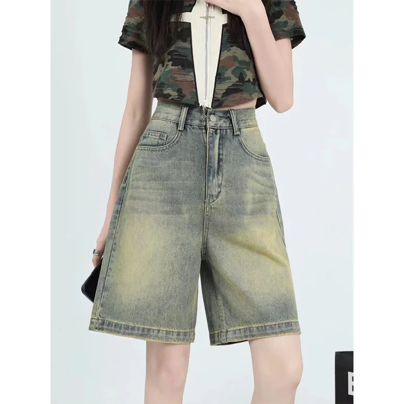 

2025 Summer Y2K Harajuku High Waist Oversized Baggy Jean Shorts For Women Casual Loose Fit Grunge Retro Blue Denim Shorts