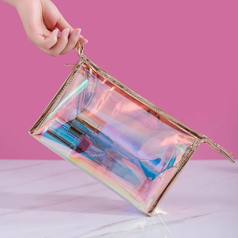 PVC Clear Makeup Toiletry Bag Zipper Wash Storage Bag Laser Deisgn Cosmetic Bag Travel Organizer Women Waterproof Jelly Bag