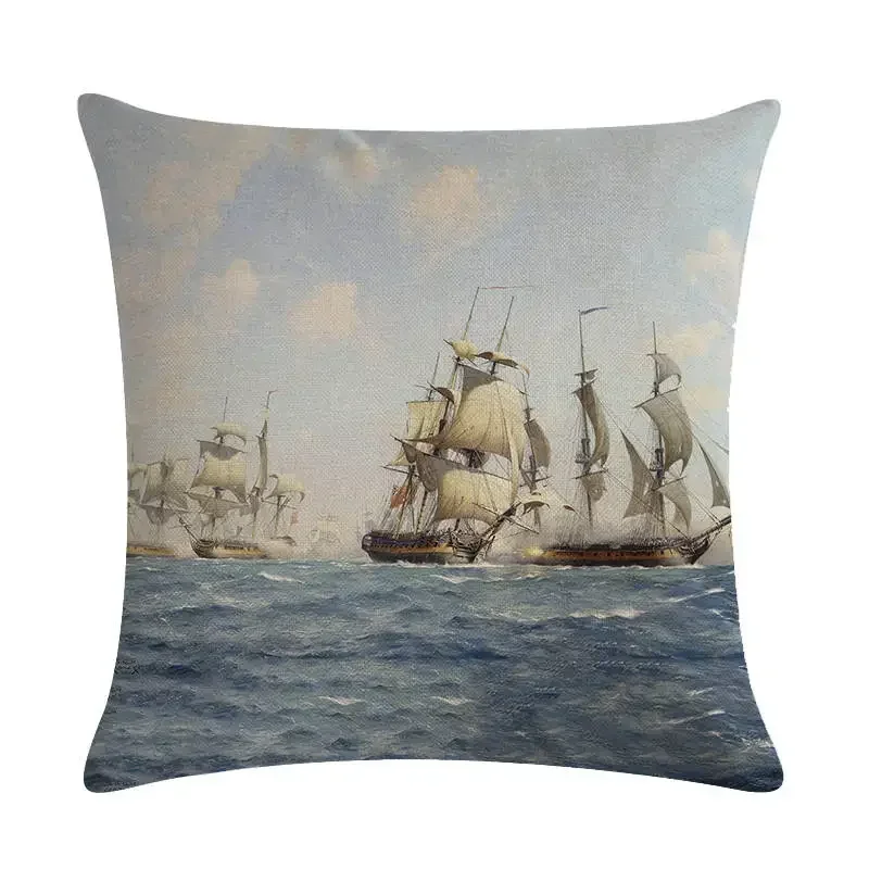 Home Decor Sailing Ships: Vintage Maritime Pillow Covers Pattern Cushion Cover Suitable for Sofa Bedroom Car Pillow Cover