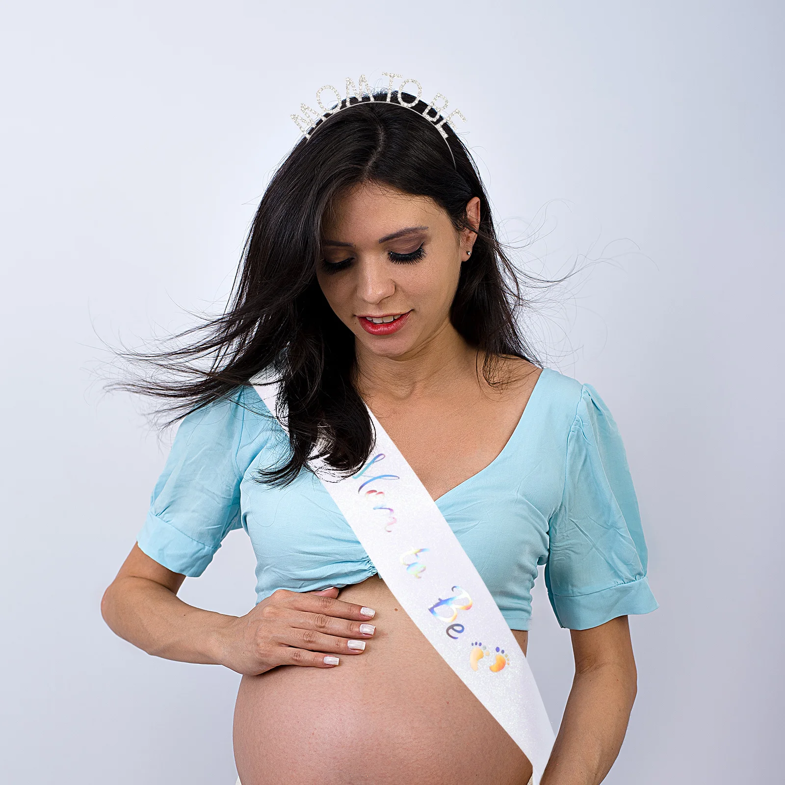 

1Set Mom to Be Sash Crystal Headband Adjustable Shower Maternity Sash Mommy Tiara Crown Rhinestone Crystal Headband