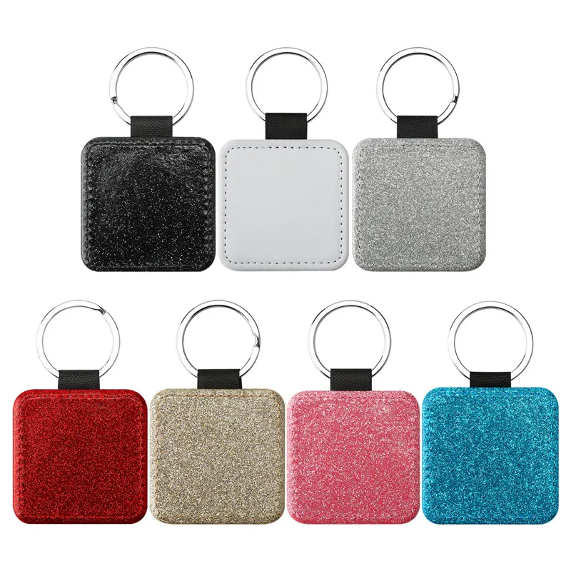 sublimation blank pu leahter glitter keychain materials 100pcs/lot