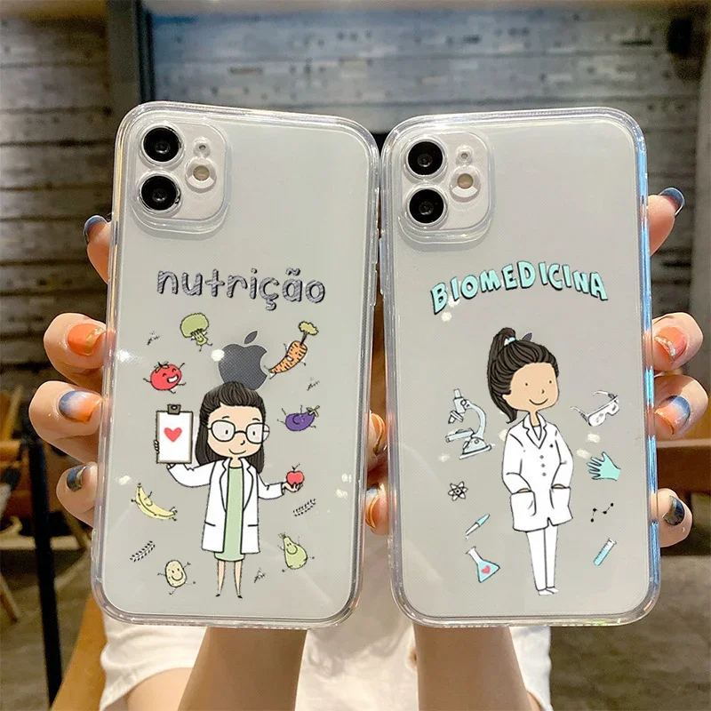 

Cartoon Psychology Doctor Nurse Phone Case for IPhone 13 11 14 15 Pro 12 XS MAX XR SE2 7 8 Plus Silicone Transparent Cover Funda