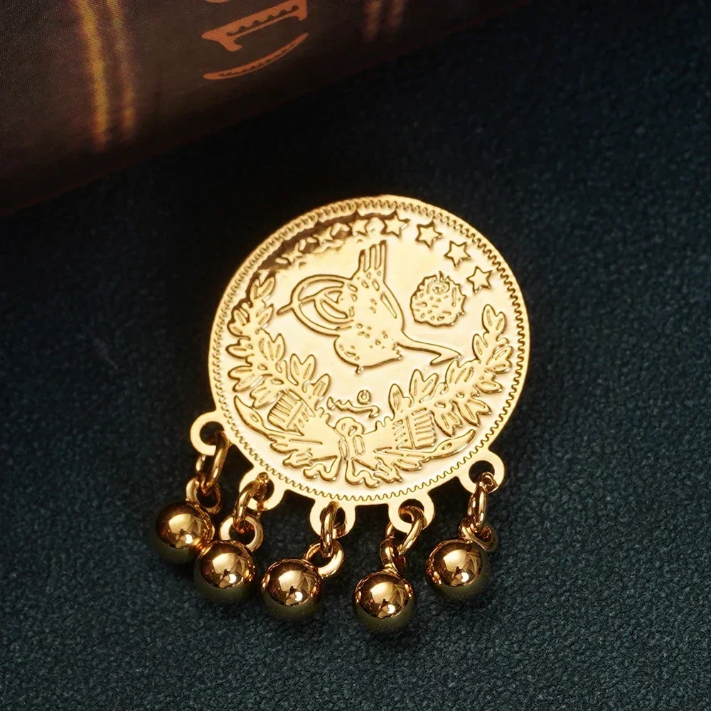 Turkish Totem Round Brooch Pins Gold Plated Ethnic Bridal Jewelry Pins Hajib Pin Arabic Wedding Gifts Luxury Bijoux Women