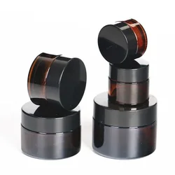 5pcs/lot 5/10/20/30/50/100g Brown Glass Bottle Eye Cream Glass Container Cosmetic Jar Make Up Pot with black Cap Wholesale