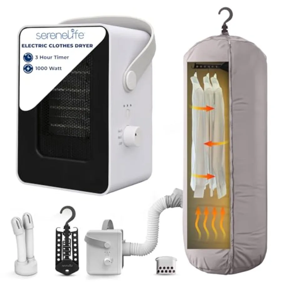 

SereneLife электрическая портативная сушилка для одежды 1000 Вт многофункциональный мини-нагреватель аромадиффузор для дома, квартиры, общежития, путешествий, автофургона, кемпинга