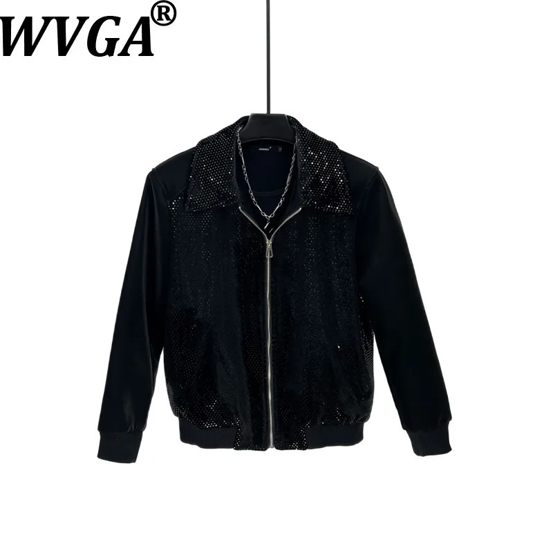 

WVGA Autumn Winter New Men Tide High-End Design Sequin Short Jacket Niche Chic Casual Padded Shoulder Trendy Coat Ins Y2K W16581