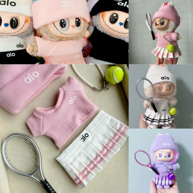 

For 15 17cm Labubu Doll Tennis Sports Flat Hat Pants Clothes Sweater Pleated Skirt Outfit Clothing Gift Dollhouse Accessories