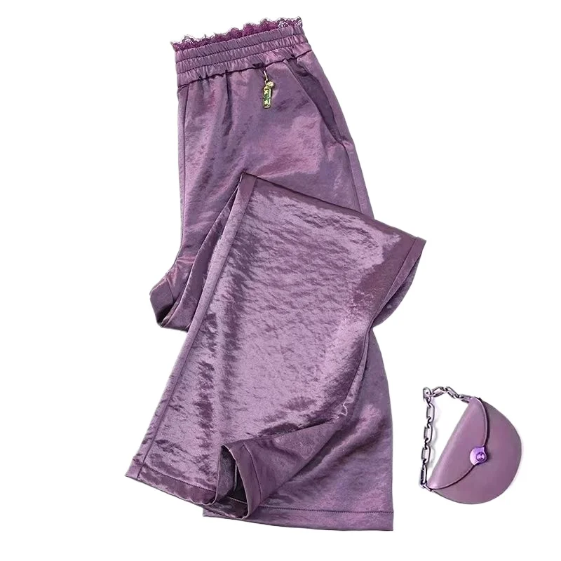 กางเกงขายาวทรงตรงสไตล์จีนสำหรับผู้หญิง ปี 2025 รุ่นใหม่ กางเกงลำลองขากว้างผ้าบางสำหรับฤดูร้อน กางเกงแฟชั่นลำลองสำหรับผู้หญิง