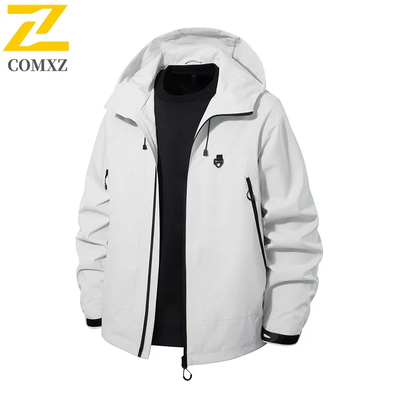 

COMXZ 2025, мужская и женская ветровка со съемным капюшоном, уличная водонепроницаемая ветрозащитная повседневная куртка, спортивная одежда для пешего туризма