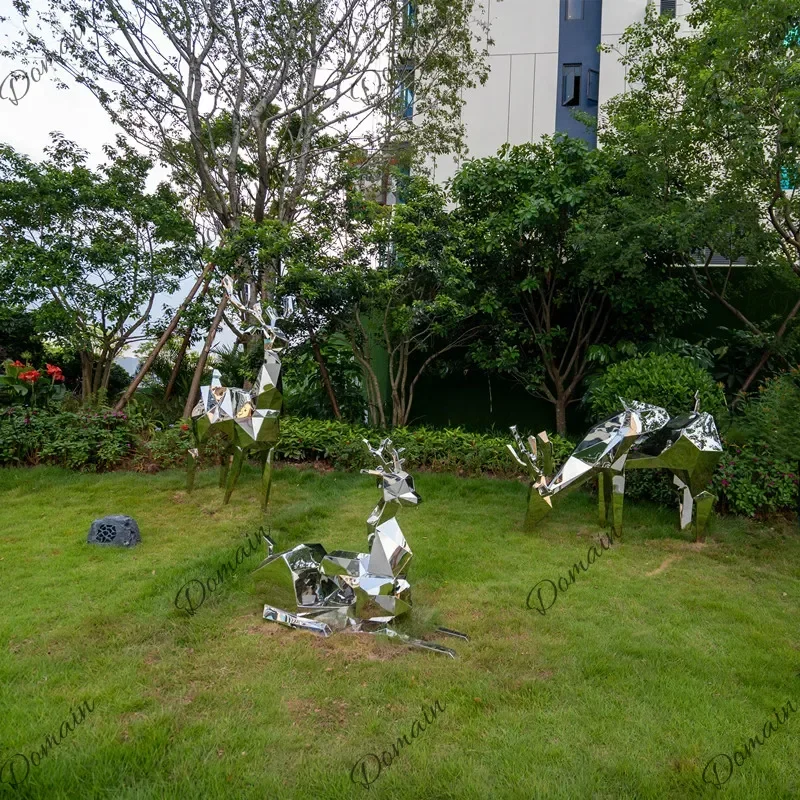 Stainless Steel Deer Sculpture for Landscape Garden City Culture Outdoor Animal Statue for Square Decor