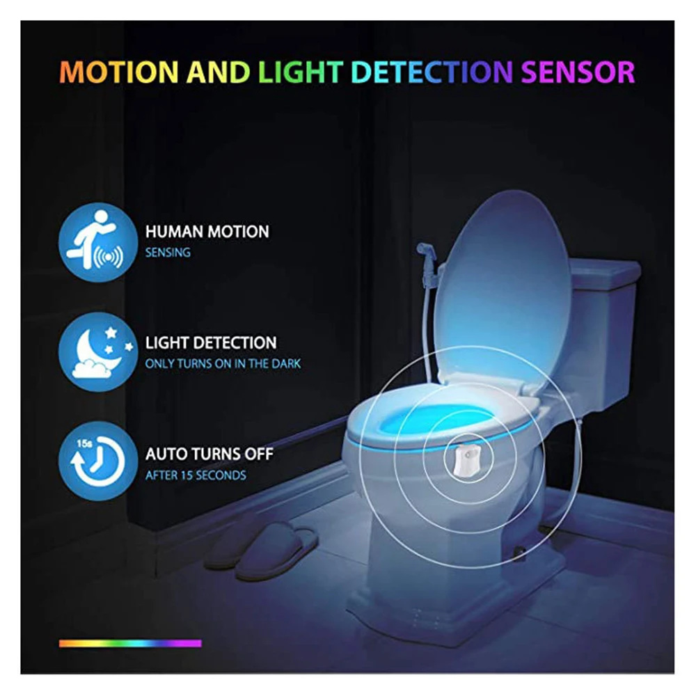 16 Color LED Smart Sensor Light Toilet Seat Night Light Motion Sensor Waterproof Backlight Colorful Sensing WC Toilet Light