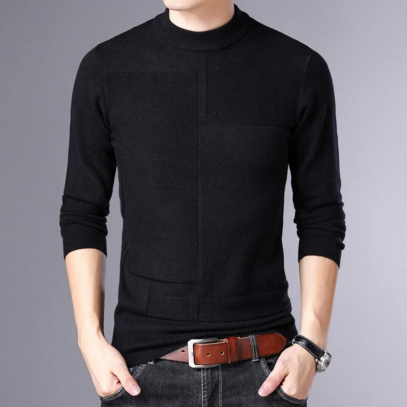 BROWON Autumn Winter Mens Pullovers Long Sleeved O Neck Plaid Classics Solid Color Sweaters Business 2024 Men Clothing